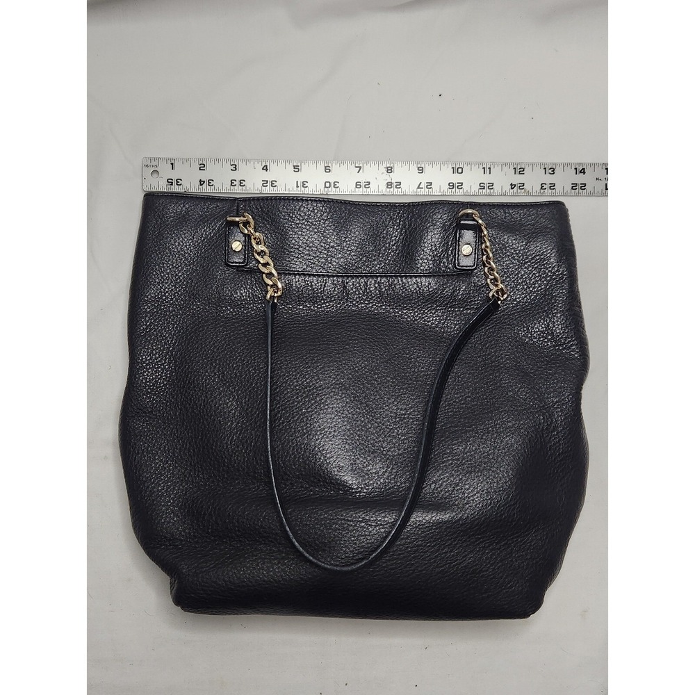 Michael Kors Tote Bag Black Leather Shoulder Bag Chain Detail Charm w Dust Cover - Picture 8 of 9